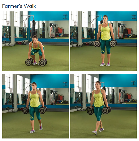 Demonstration of the Farmer's Walk done with correct form.